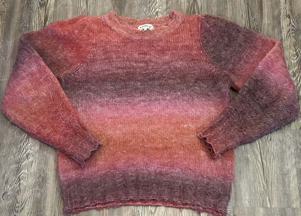 FRNCH Paris Women's Pink and Red Ombre Fluffy Knit Crewneck Sweater